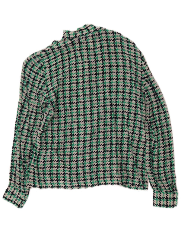 Vintage Womens Shirt Blouse UK 12 Medium Green Houndstooth