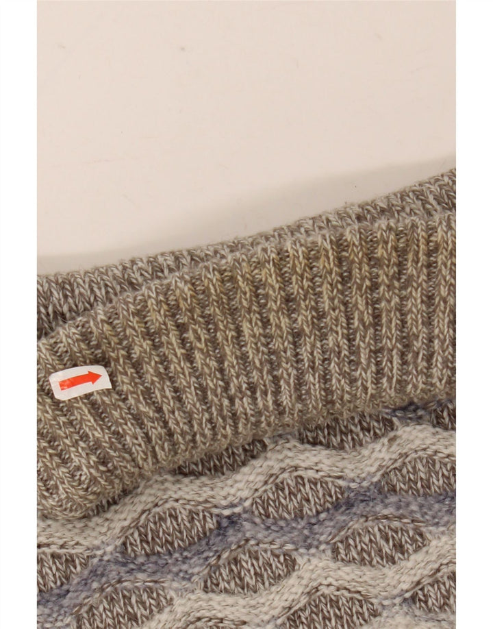 Vintage Mens Roll Neck Jumper Sweater Large Grey Striped Wool