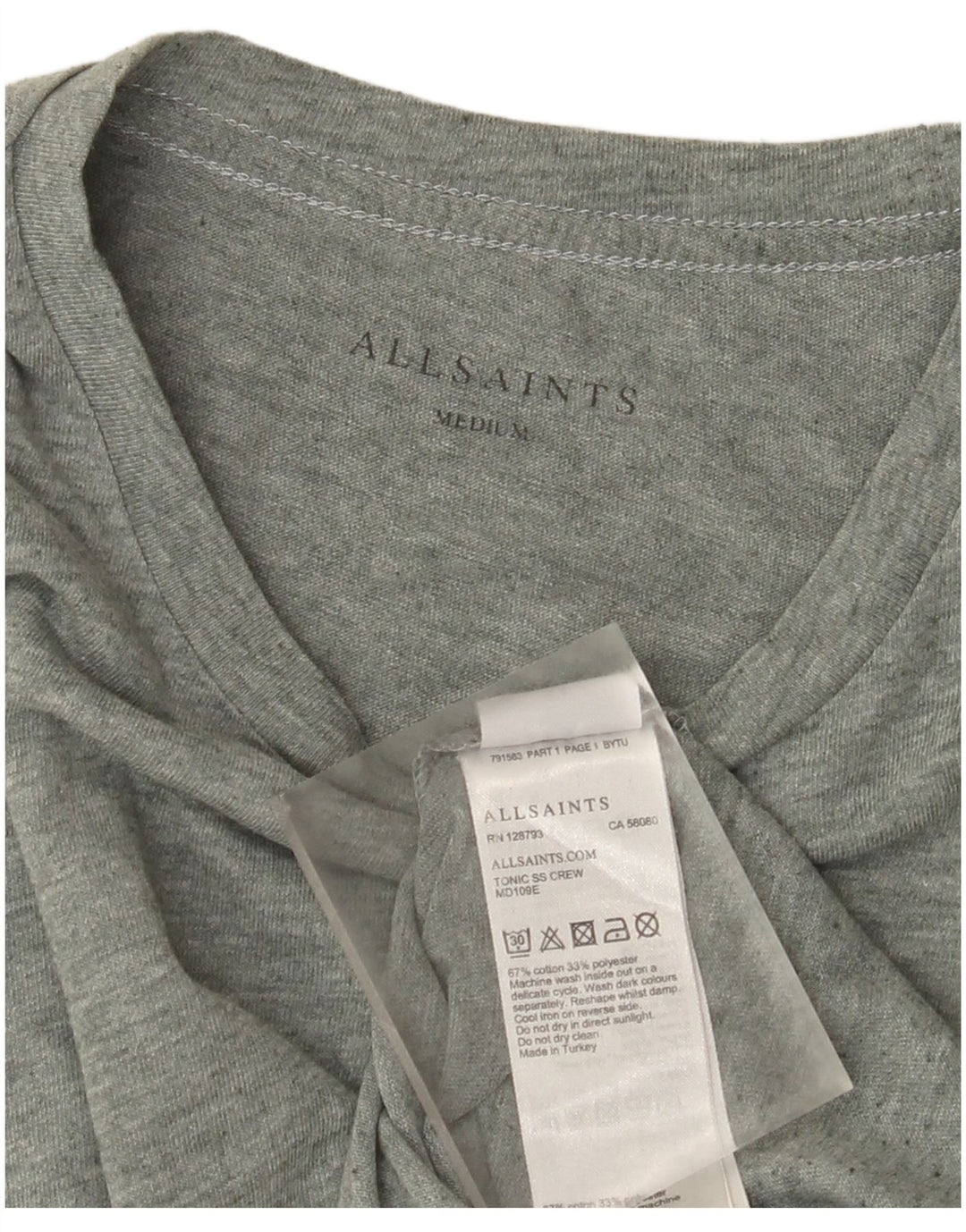 All Saints Mens T-Shirt Top Medium Green Cotton