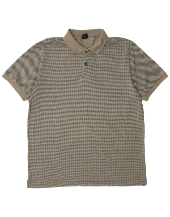 HUGO BOSS Mens Polo Shirt 2XL Beige Geometric Cotton