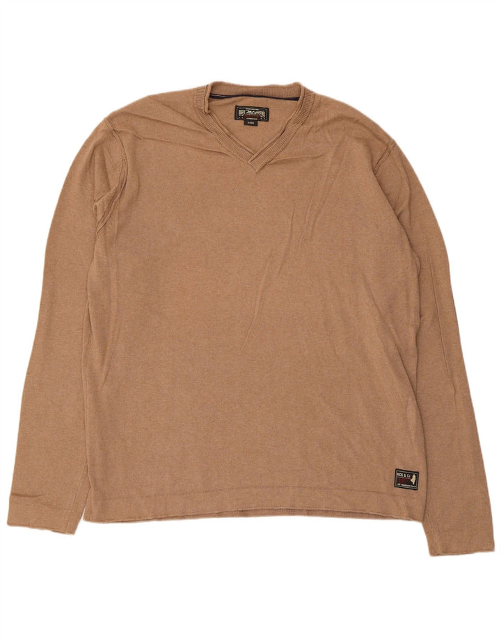 Marlboro Classics Mens V-Neck Jumper Sweater XL Beige