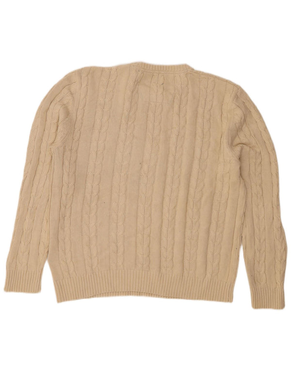 Nautica Mens Crew Neck Jumper Sweater Large Beige Cotton