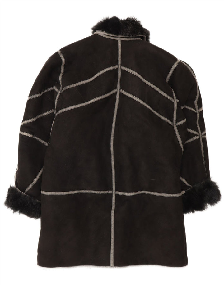Vintage Womens Oversized Shearling Overcoat IT 42 Medium Black Shearling