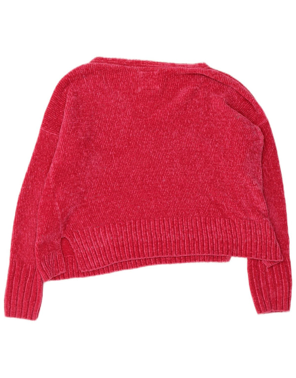 HOLLISTER Womens Velour Oversized V-Neck Jumper Sweater UK 10 Small Pink