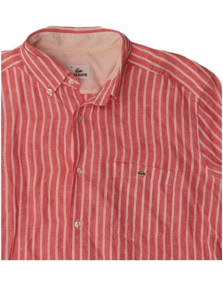Lacoste Mens Shirt Size 41 Medium Red Striped Linen