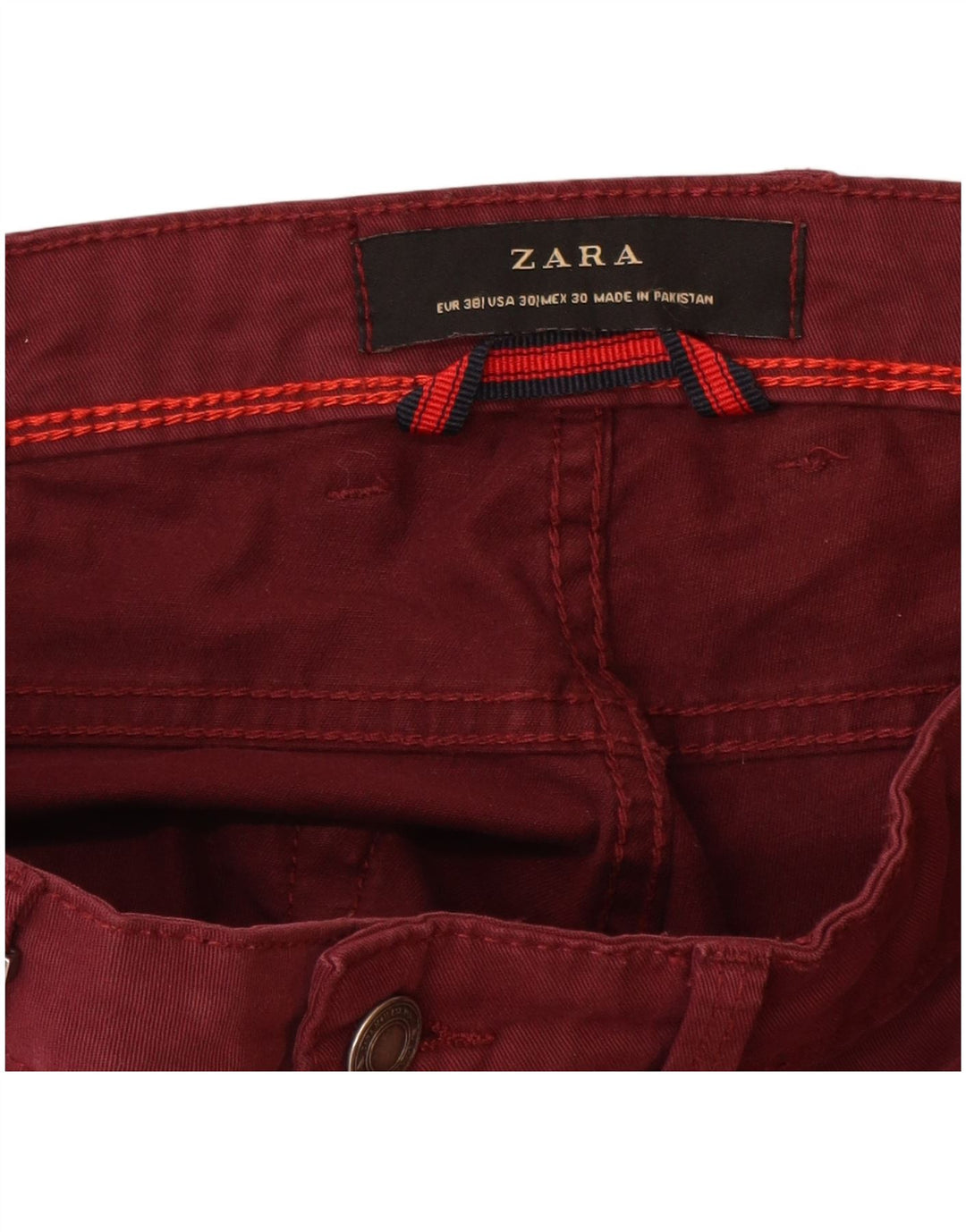 ZARA Mens Slim Casual Trousers EU 38 Small W30 L32 Burgundy Cotton