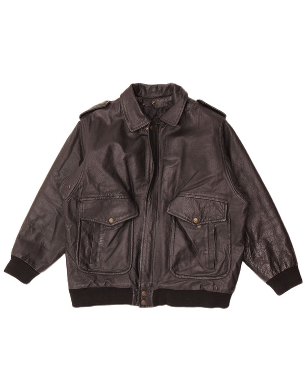 Vintage Mens Military Leather Jacket UK 36 Small Black