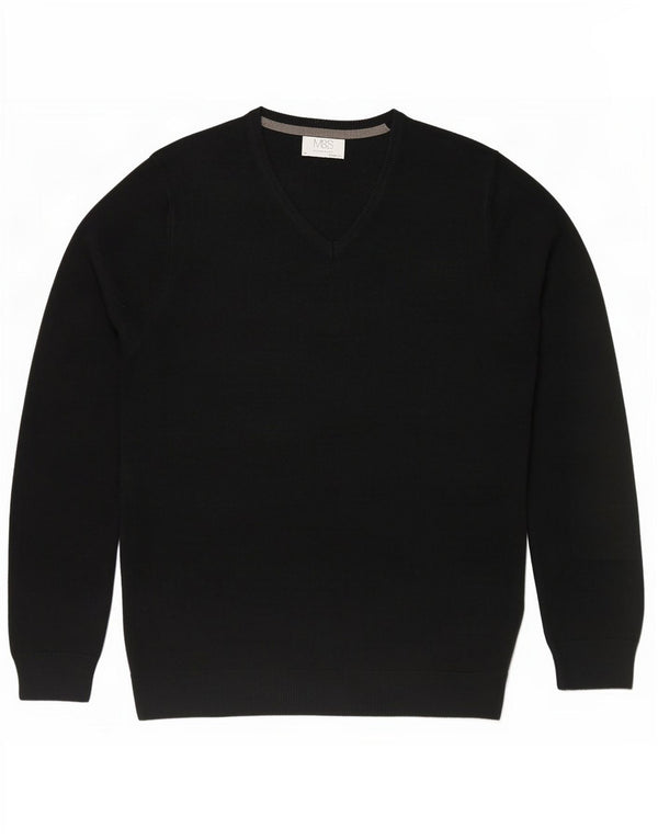 Marks & Spencer Mens Regular Fit V-Neck Jumper Sweater Medium Black Acrylic