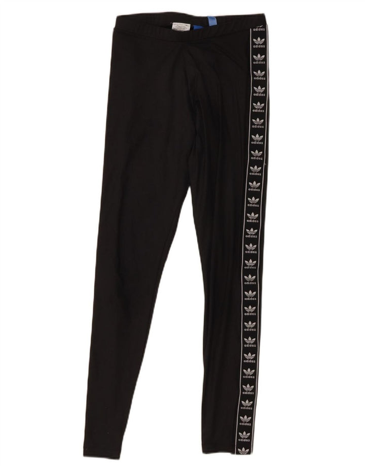 ADIDAS Womens Graphic Leggings UK 8 Small Black Polyester