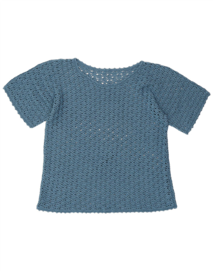 VINTAGE Womens Crochet Blouse Top UK 16 Large Blue