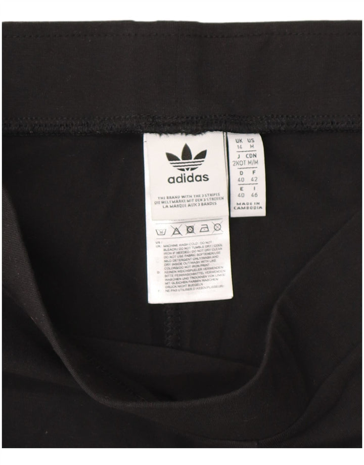 Adidas Womens Leggings UK 14 Medium Black Striped Cotton