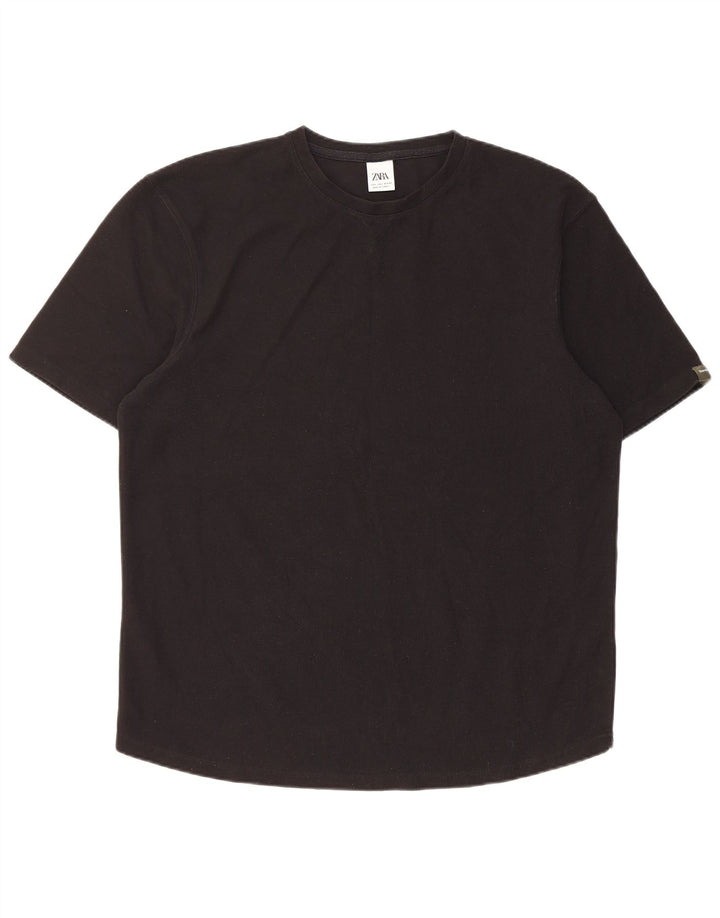 Zara Mens T-Shirt Top Large Black Polyester