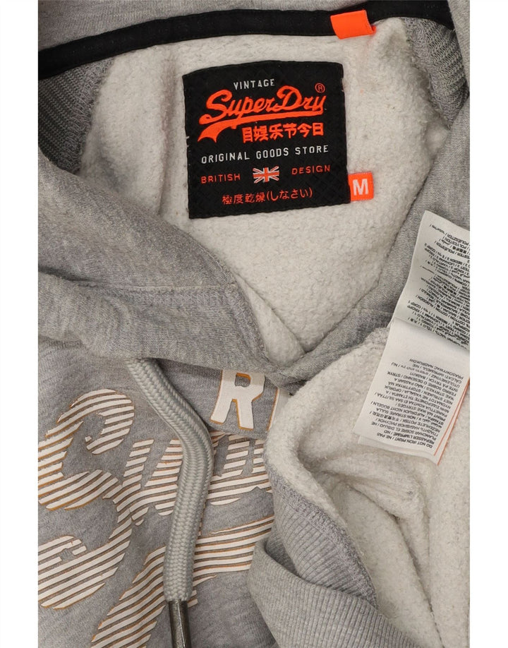SUPERDRY Mens Graphic Hoodie Jumper Medium Grey Striped Cotton