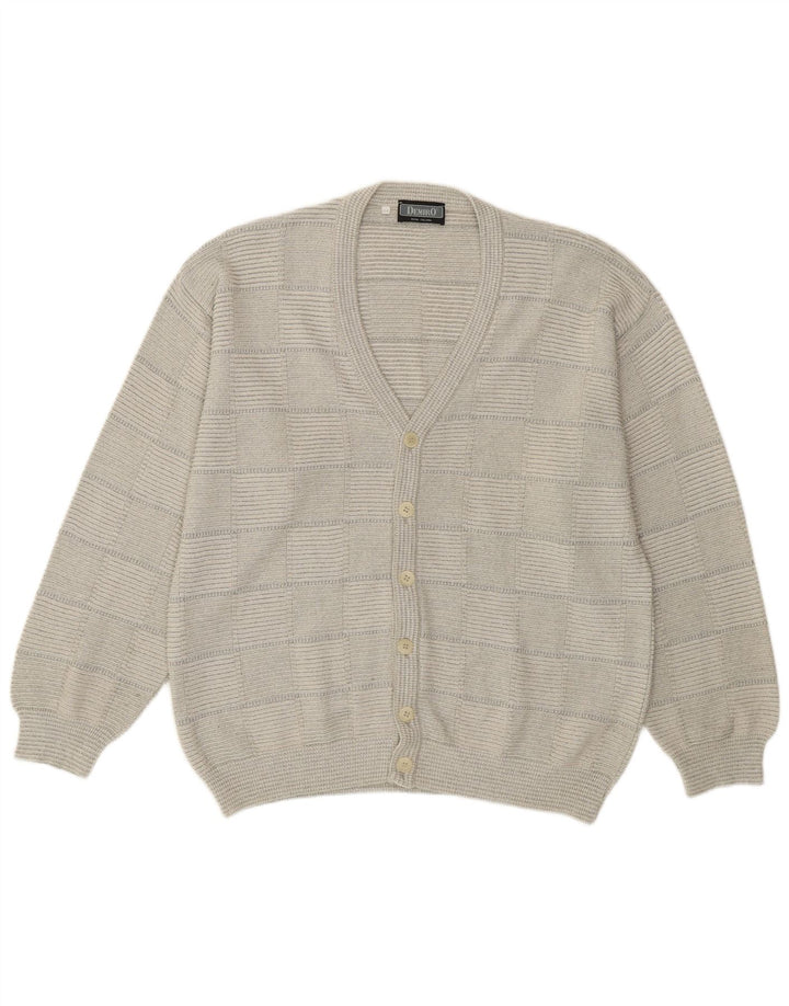 Demiro Mens Cardigan Sweater IT 54 XL Grey Geometric Cotton