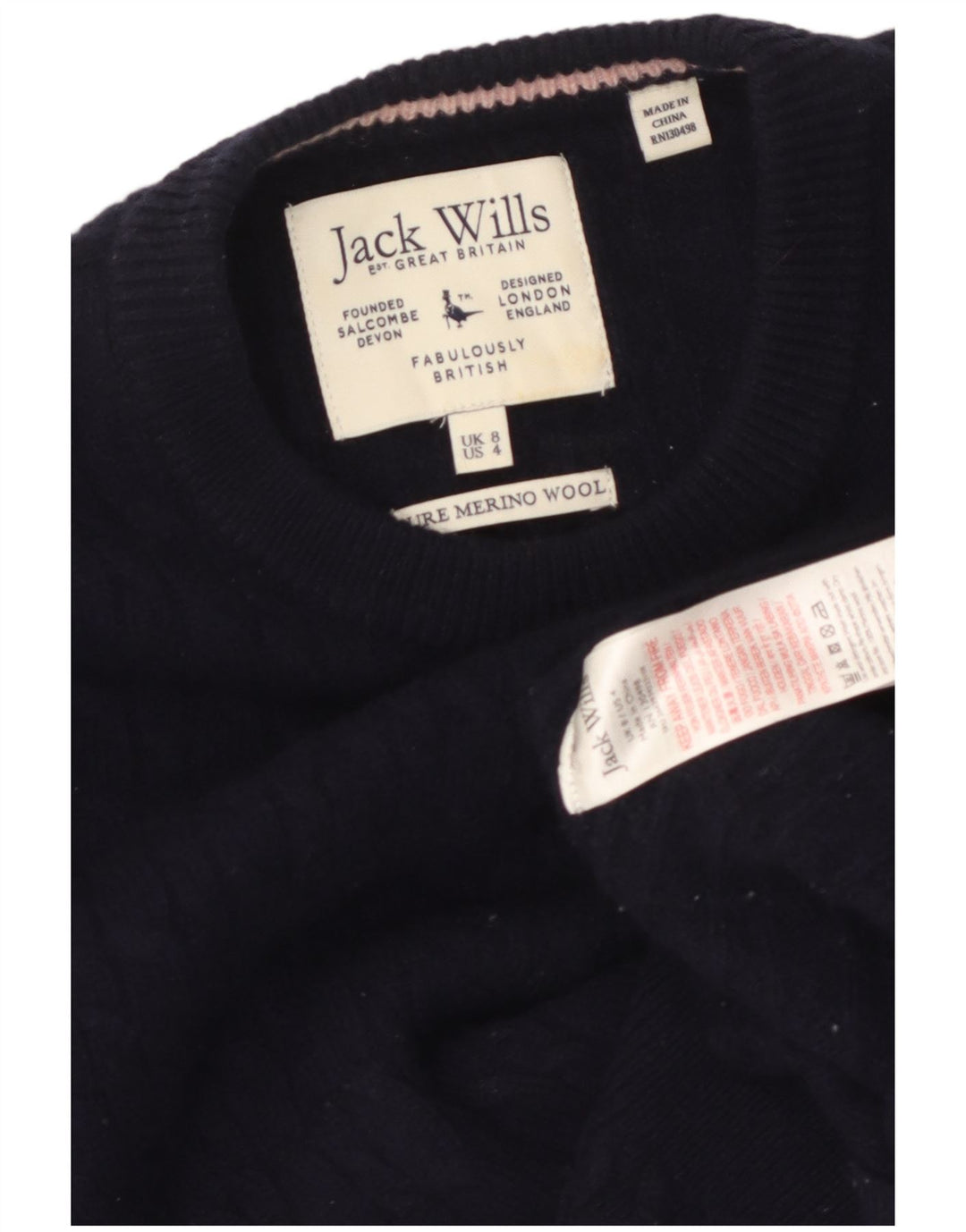 JACK WILLS Womens Crew Neck Jumper Sweater UK 8 Small  Navy Blue