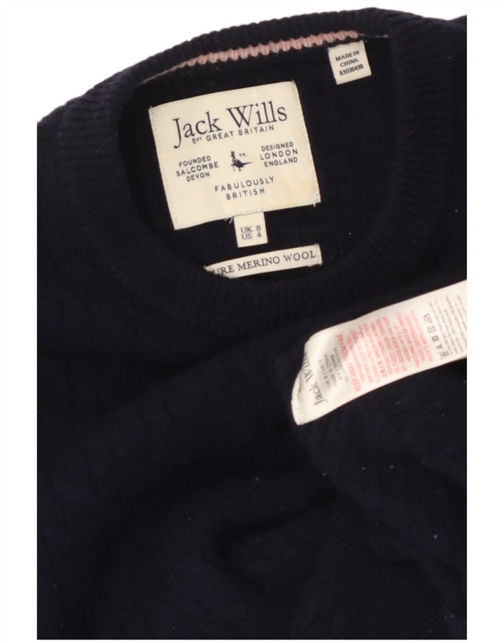 JACK WILLS Womens Crew Neck Jumper Sweater UK 8 Small  Navy Blue