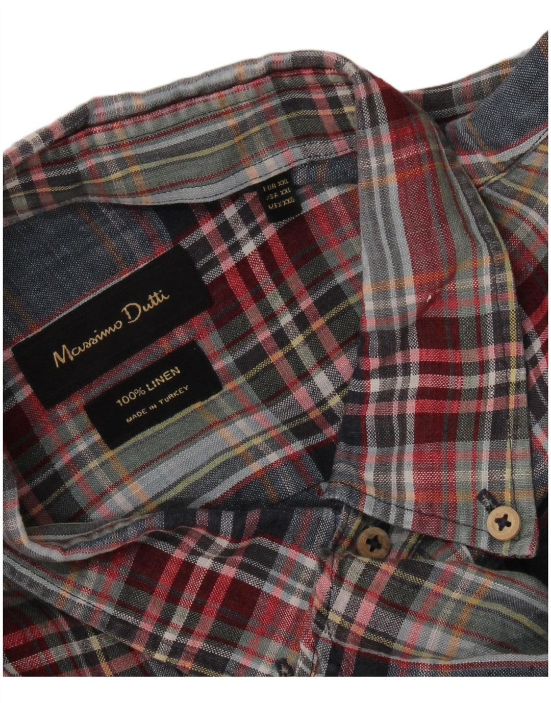 MASSIMO DUTTI Mens Shirt 2XL Multicoloured Check Linen