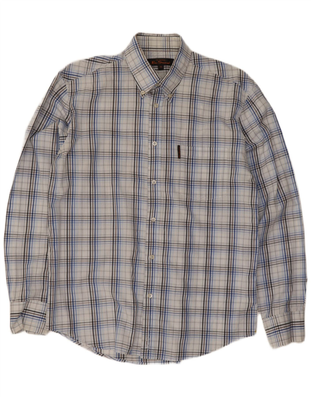 Ben Sherman Mens Shirt Medium Blue Check Cotton