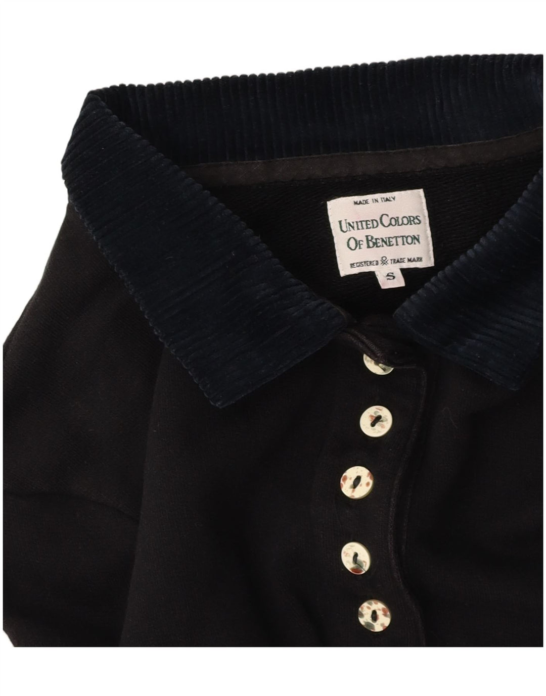 BENETTON Womens Oversized Graphic Crop Polo Shirt UK 10 Small Black