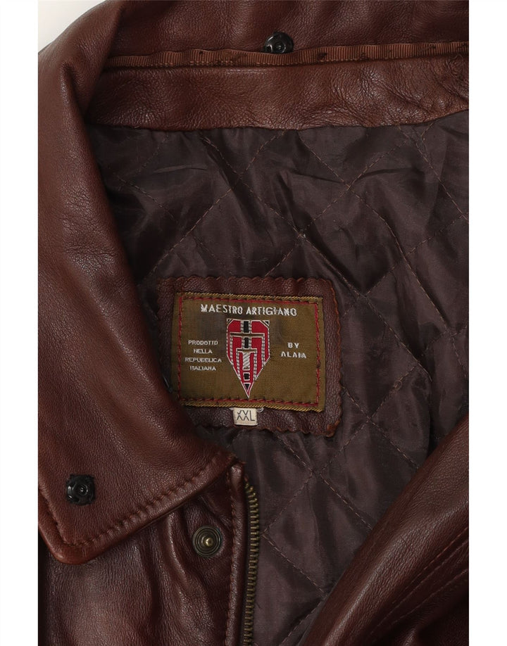 MAESTRO ARTIEIANO Mens Leather Jacket UK 44 2XL Brown Leather