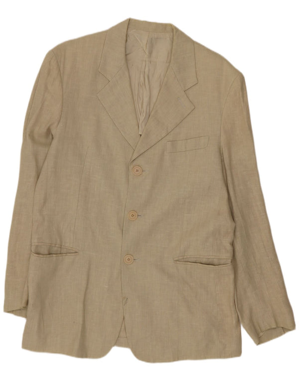 Vintage Mens 3 Button Blazer Jacket UK 38 Medium Beige Linen
