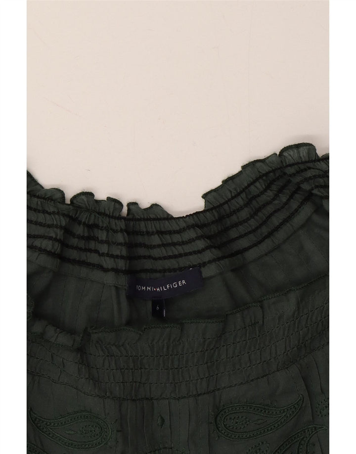 TOMMY HILFIGER Womens Off Shoulder Top US 6 Medium Green Paisley