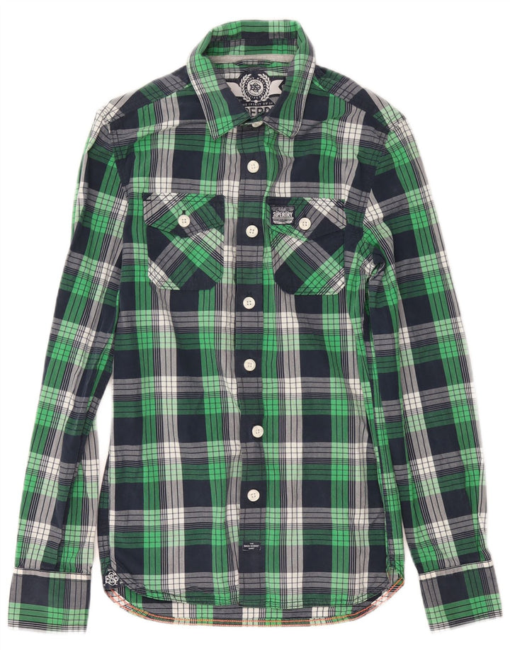 SUPERDRY Mens Shirt XS Navy Blue Check Cotton