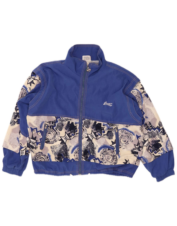 VINTAGE Womens Tracksuit Top Jacket UK 22 3XL Blue Geometric Cotton