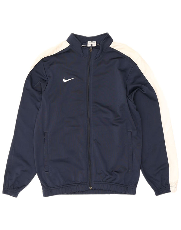 Nike Boys Tracksuit Top Jacket 12-13 Years Large Navy Blue Colourblock