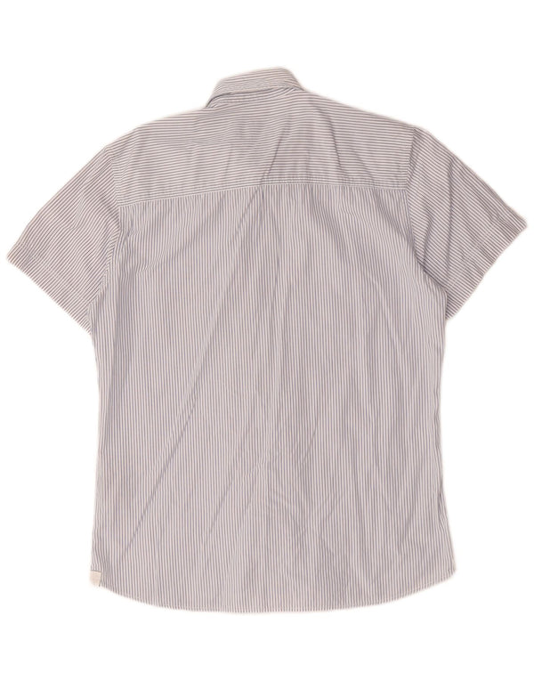 North Sails Mens Graphic Short Sleeve Shirt Medium Blue Pinstripe Cotton
