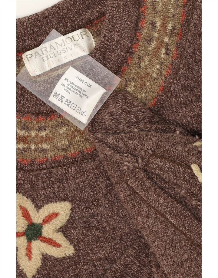 PARAMOUR Womens Crew Neck Jumper Sweater One Size Brown Floral Acrylic Vintage Paramour and Second-Hand Paramour from Messina Hembry 