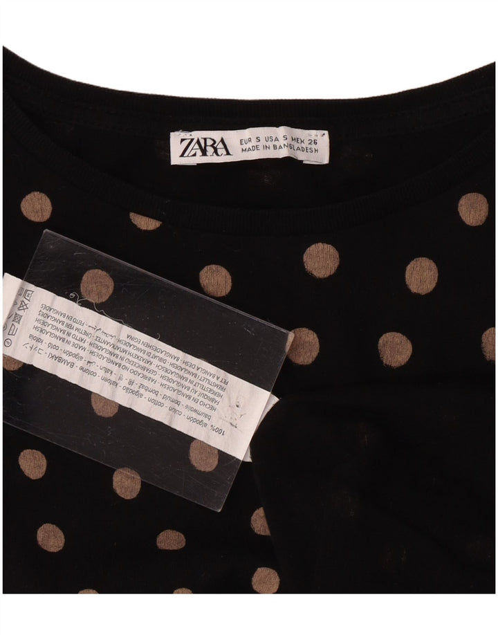 ZARA Womens T-Shirt Top UK 10 Small Black Polka Dot Cotton