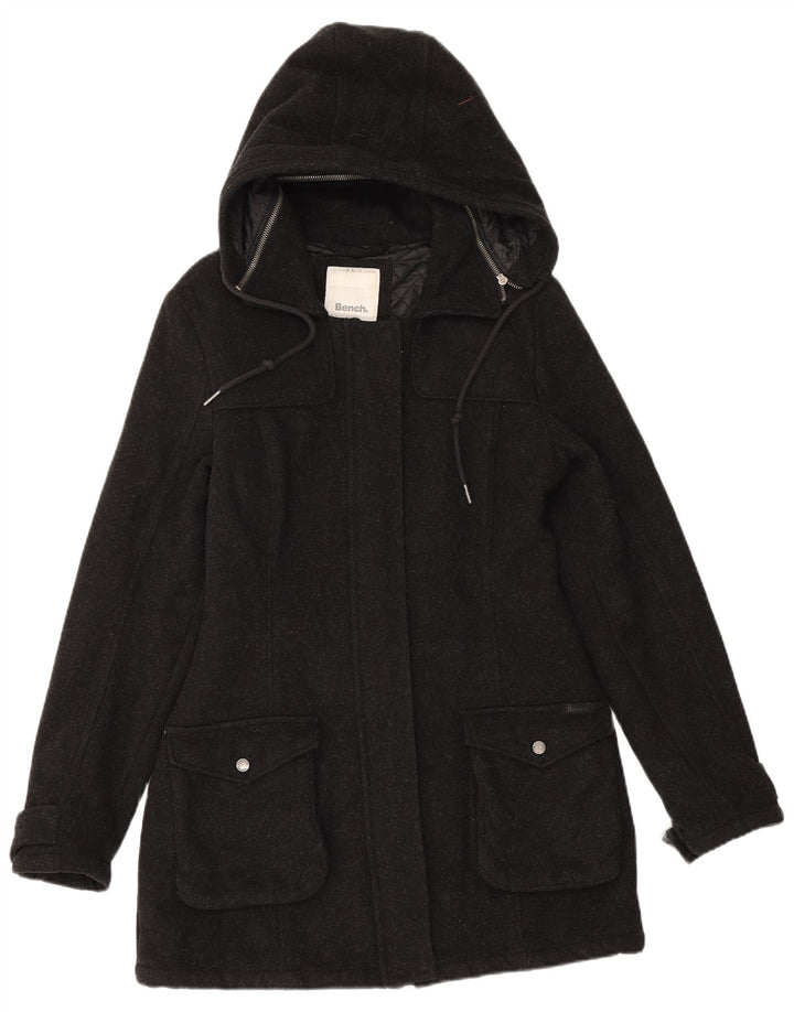 Bench Womens Hooded Overcoat UK 14 Medium Black Wool