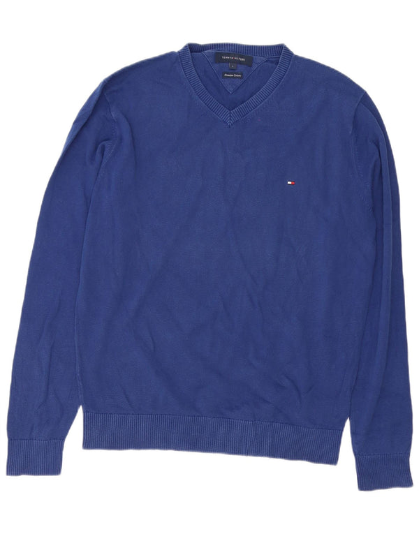 Tommy Hilfiger Mens V-Neck Jumper Sweater Large Blue Cotton