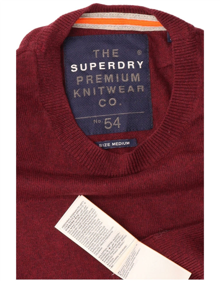 SUPERDRY Mens Crew Neck Jumper Sweater Medium Maroon Cotton