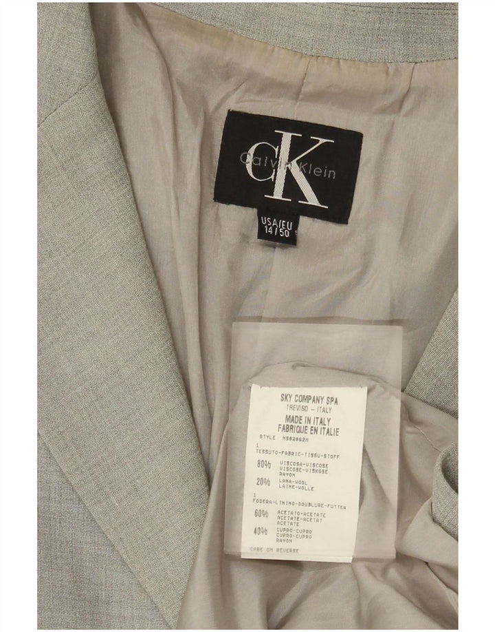 Calvin Klein Womens 3 Button Blazer Jacket US 14 XL Grey Viscose