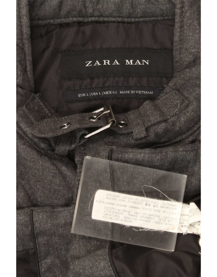Zara Mens Quilted Jacket UK 40 Large Grey Polyester