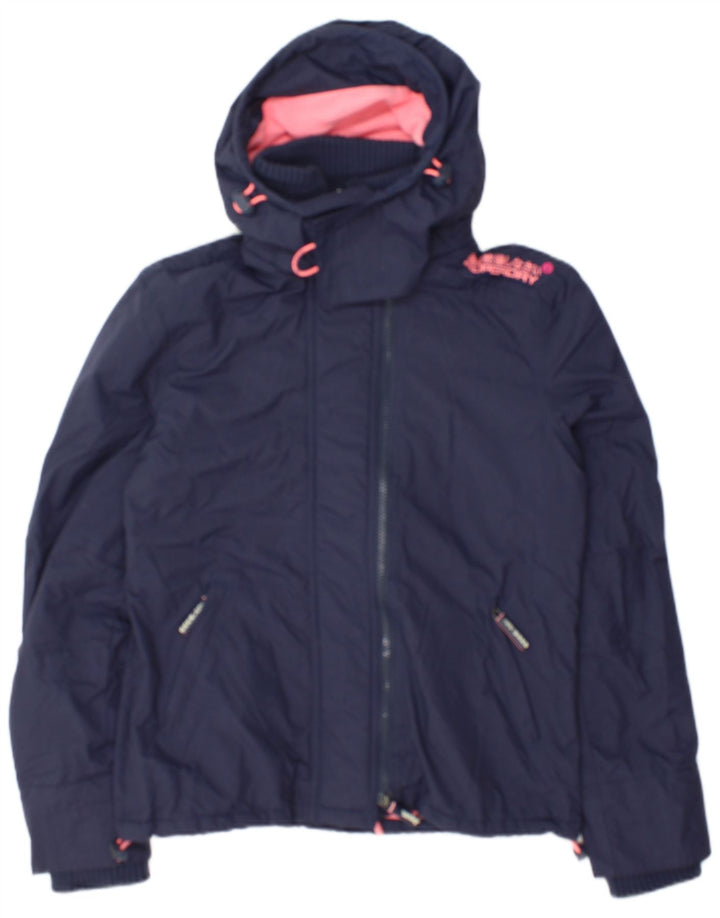 Superdry Womens Graphic Windbreaker Jacket UK 14 Medium Navy Blue