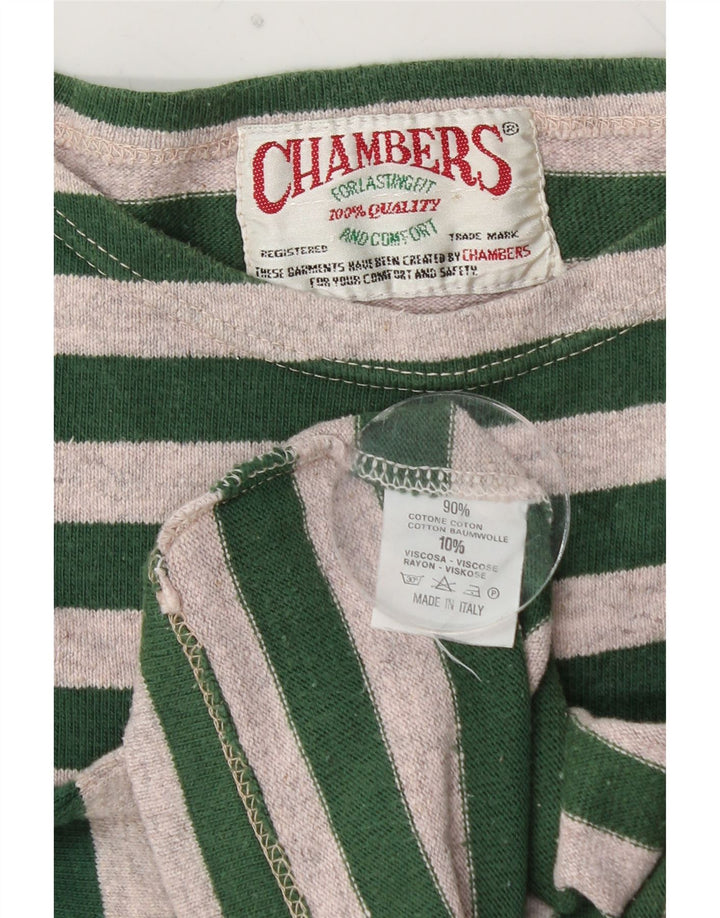 CHAMBERS Mens Graphic T-Shirt Top Medium Green Striped Cotton