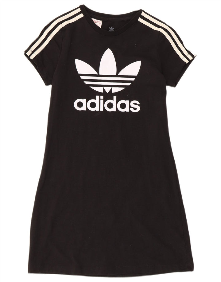 ADIDAS Girls Graphic T-Shirt Dress 11-12 Years Black Cotton