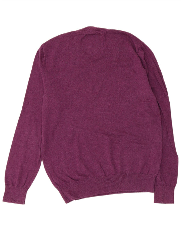 JACK WILLS Mens V-Neck Jumper Sweater Medium Purple Cotton
