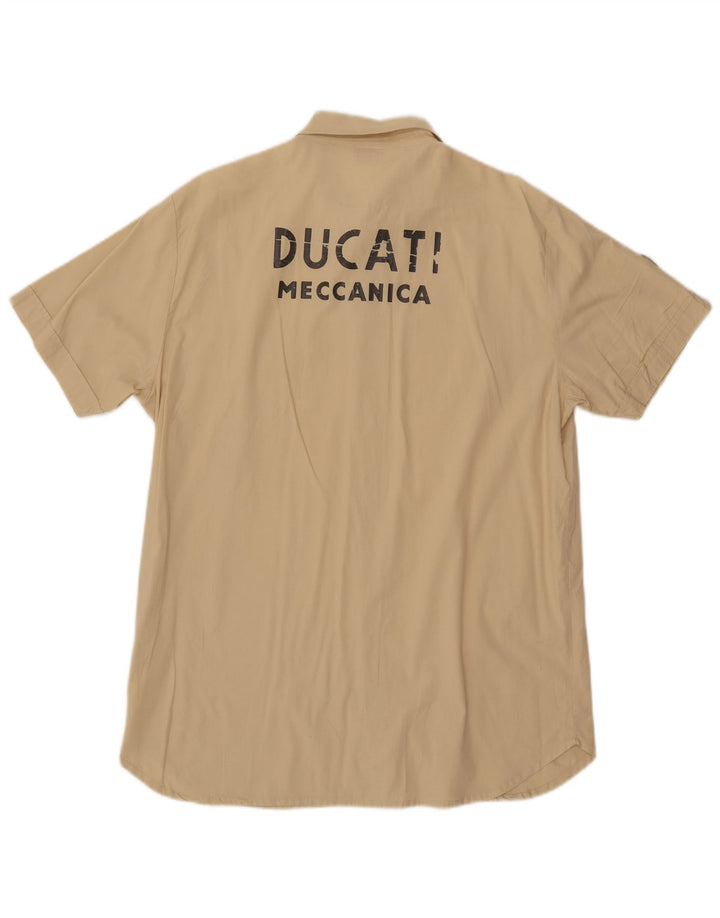 DUCATI Mens Graphic Short Sleeve Shirt Large Beige Cotton