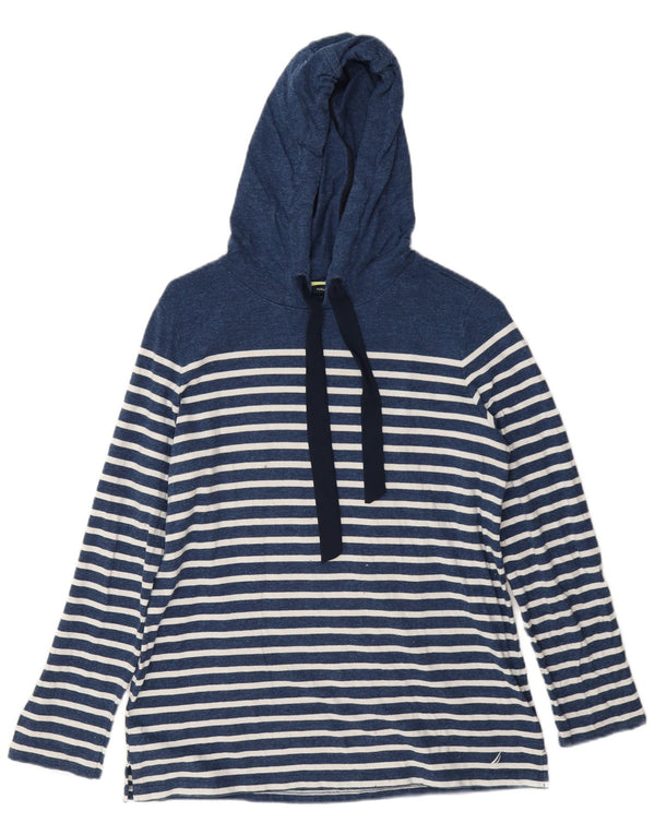 Nautica Womens Hooded Top Long Sleeve UK 14 Medium Navy Blue Striped