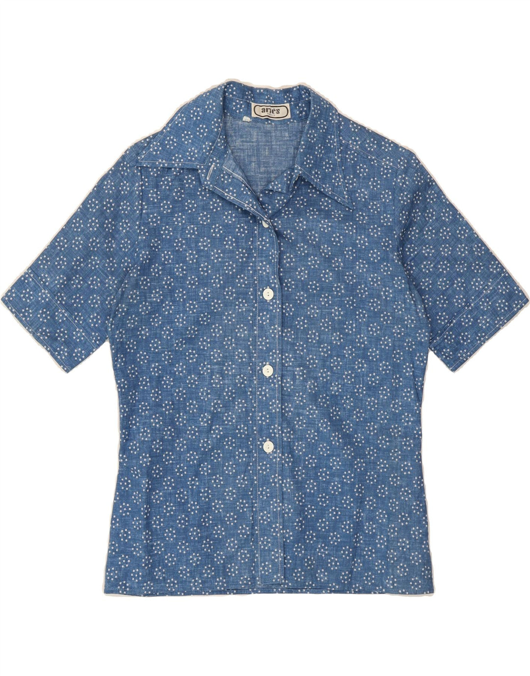 VINTAGE Womens Abstract Pattern Short Sleeve Shirt EU 42 Large Blue Vintage Vintage and Second-Hand Vintage from Messina Hembry 