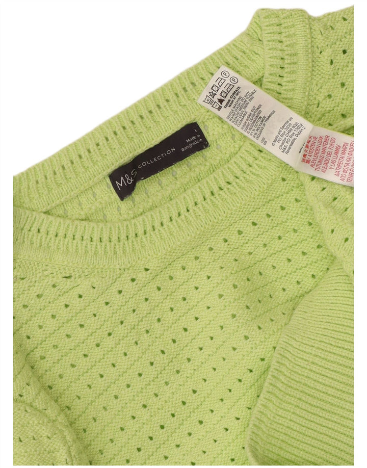 MARKS & SPENCER Womens Crew Neck Jumper Sweater UK 14 Large Green