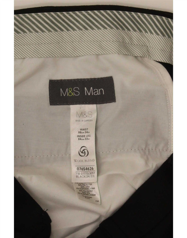 Marks & Spencer Mens Straight Suit Trousers W34 L33 Black Polyester