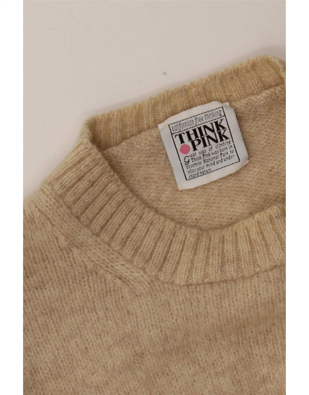 Think Pink Mens Crew Neck Jumper Sweater Large Beige Flecked