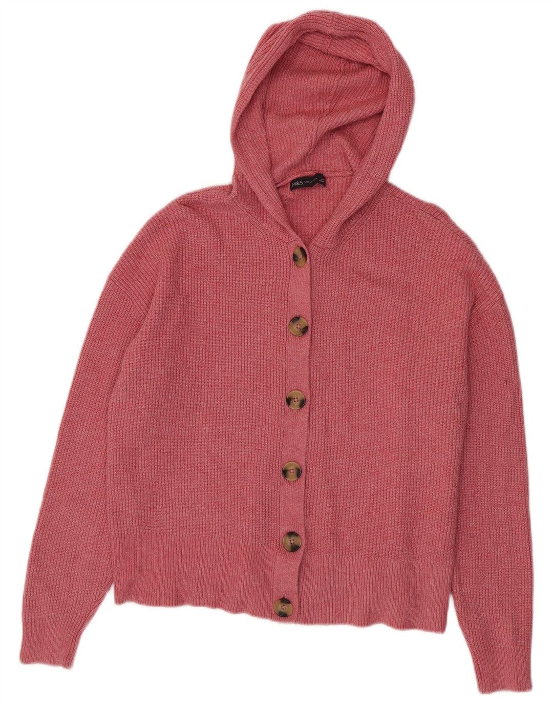 MARKS & SPENCER Womens Hooded Cardigan Sweater UK 16 Large Pink Viscose