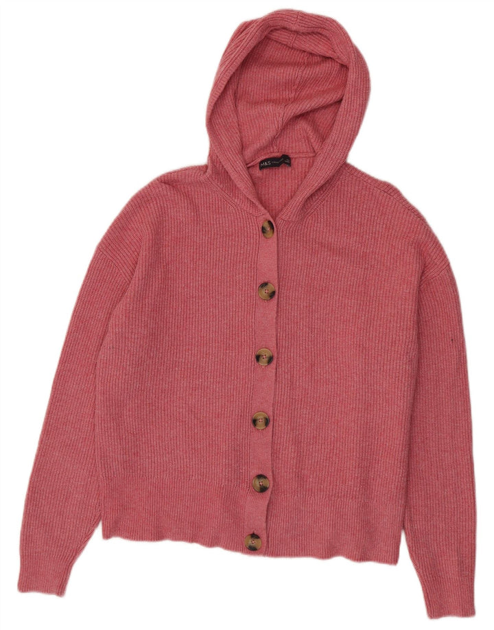 MARKS & SPENCER Womens Hooded Cardigan Sweater UK 16 Large Pink Viscose