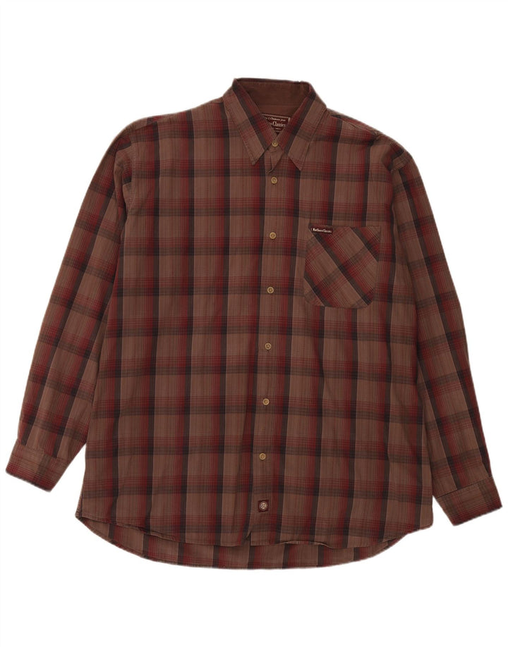 Marlboro Classics Mens Shirt XL Brown Check Cotton